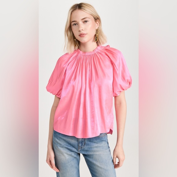 Ulla Johnson Flo Puff Sleeve Iridescent Flowy Blouse In Dahlia | Size 6 - Picture 1 of 12